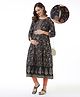 Bella Mama Woven Three Fourth Sleeves Maternity Kurta With With Border Design & Pocket Floral Print - Navy Blue