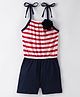 CrayonFlakes Sleeveless Striped & Floral Applique Jumpsuit - Off White