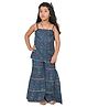 CLOTH BITES Sleeveless Floral Printed & Lace Embellished Kurta With Sharara - Teal Blue