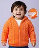 Babyoye 100% Cotton Knit Full Sleeves Front Open Hooded Sweaters with Cable Knit Design - Orange