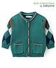 Babyoye 100% Cotton Knitted Full Sleeves Checkered Front Open Sweater with Pockets - Dark Green
