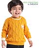 Babyoye Knitted Full Sleeves Pullover Sweater With Cable Knit Design and Patch Work Detailing - Yellow