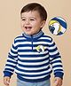 Babyoye 100% Cotton Knit Full Sleeves Striped Pullover Sweater with Snow Bear Design - Blue & White