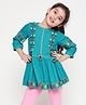 ISHTI Three Fourth Sleeves Mirror Work & Floral Embroidered Detailed Top - Blue