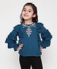 ISHTI Frill Sleeves & Floral Embroidered Top - Blue