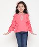 ISHTI Frill Sleeves  Floral Embroidered Top - Peach