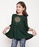 ISHTI Rayon Three Fourth Sleeves Floral Embroidered Peplum Top - Bottle Green