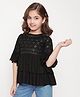 ISHTI Three Fourth Sleeves Sequin Detailed Top - Black