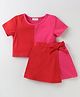 CrayonFlakes Cotton Half Sleeves Colour Block Coordinating Crop Top & Skort Set - Red