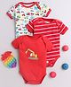 BUMZEE Pack Of 3 Half Sleeves Stripped & Vehicles Printed Onsies - Red & White