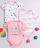 BUMZEE Pack Of 3 Half Sleeves Stripped & Butterflies Printed Onsies - Peach & White