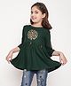 ISHTI Three Fourth Sleeves Floral Embroidered Top - Bottle Green