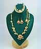 Kamule Kundan Stone Embellished & Pearl Detailed Jewellery Set - White & Peach