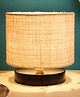 Devansh White Jute Shade  Lamp with  Black  Wood Base