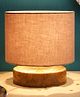 Devansh Cotton Shade Lamp With Natural Wood Base - Grey