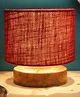Devansh Jute Shade Lamp With Natural Wood Base - Maroon