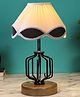 Devansh Vintage Cotton Table Lamp With Iron And Wood Natural Base - Multicolor