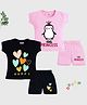 KUCHIPOO Pack Of 2 Half Sleeves Heart & Penguin Printed Tees & Shorts - Pink & Black