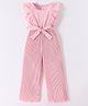 Kookie Kids Frill Sleeves Solid Colour Jumpsuit with Pleated Design  - Pink