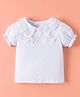 Kookie Kids Cotton Half Puffed Sleeves Solid Colour Top With Lace Detailing At Neck - White