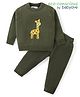 Babyoye Cotton Knitted Full Sleeves Pullover Sweater Set with Giraffe Embroidery  - Dark Green