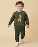 Babyoye Cotton Knitted Full Sleeves Pullover Sweater Set with Giraffe Embroidery  - Dark Green