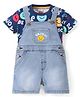 Babyhug Single Jersey Knit Dungaree with Half Sleeves T-Shirt &  Smiley Print - Navy Blue