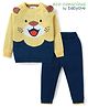 Babyoye  100% Cotton Knit Full Raglan Sleeves Pullover Sweater & Pant Set with Tiger Design & Applique - Yellow & Navy Blue