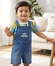 Babyhug Single Jersey Knit Half Sleeves Tropical Printed T-Shirt & Dungaree Set - Navy Blue & Green
