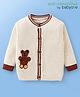 Babyoye 100% Cotton Knit Full Sleeves Front Open Sweater with Bear Embroidery & Cable Knit Design - Cream