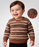 Babyoye 100% Cotton Knit Full Sleeves Pullover Sweater With Stripes Design - Brown