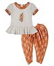 Young Birds Half Sleeves Floral Printed Peplum Top With Dhoti Pant - Orange
