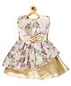 Young Birds Sleeveless Floral Printed & Bow Detailed Party Dress - Gold