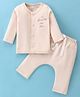 I Bears Cotton Knit Full Sleeves Night Suit with Text Print - Beige