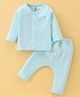 I Bears Cotton Knit Full Sleeves Night Suit with Text Print - Sea Green