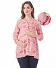 Bella Mama Cotton Woven Three Fourth Sleeves  Pintucks Maternity Top with With Floral Print - Pink