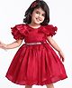 Babyhug Frill Sleeves Party Fit & Flared Party Frock with Floral Applique - Red