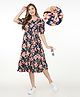 Bella Mama Woven Balloon Sleeves Maternity Dress with Pocket Floral Print - Nvay Blue