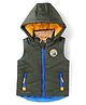 Babyhug  Woven Sleeveless Hooded Padded Winter Jacket with Patch & Pockets - Dark Green
