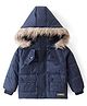 Babyhug Full Sleeves Padded Quilted Jacket with Detachable Hood Solid Colour - Navy Blue