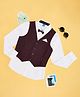 YU by Pantaloons Full Sleeves Polka Dots Printed Shirt With Solid Waistcoat & Bow - Maroon