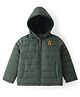 Babyhug Woven Full Sleeves Solid Color Padded Hooded Jacket- Green