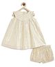 Tiber Taber Cotton Lurex Sleeveless Striped Dress With Bloomer - Cream