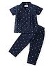 Babyhug Cotton Woven Half Sleeves Collar Neck Night Suit with Polka Dots Print - Navy Blue