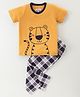 Nite Flite Cotton Knit Half Sleeves Animal  Printed & Checked Pajama Set - Mustard Yellow White  Blue