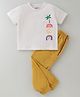 Nite Flite Cotton Knit Half Sleeves Tree Printed  Pajama Set - Off White & Mustard Yellow