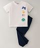 Nite Flite Cotton Knit Half Sleeves Game Theme  Printed  Pajama Set - Off White & Picasso Blue