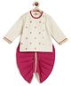 Tiber Taber Cotton Full Sleeves Floral Embroidered Kurta & Dhoti Kurta Set - Pink
