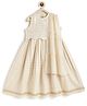 Tiber Taber Cotton Lurex Sleeveless Striped & Checked Pattu Pavdai Set - Cream