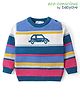 Babyoye  100% Cotton Knit Full Sleeves Striped Pullover Sweater with Car Design - Multicolour